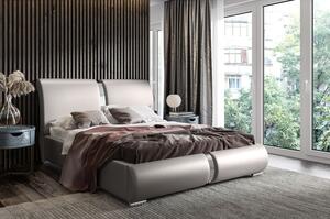 Čalúnená posteľ s chrómovými doplnkami 140x200 YVONNE - sivá ekokoža