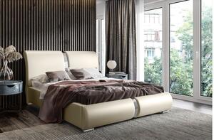 Čalúnená posteľ s chrómovými doplnkami 180x200 YVONNE - béžová ekokoža
