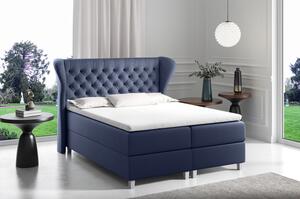 Boxspringová posteľ s prešívaným čelom 200x200 JUTTA - modrá + topper ZDARMA