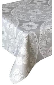 Obrus PVC 3581288, metráž, 20 m x 140 cm, biele čipky s ružičkami na sivom podklade, IMPOL TRADE