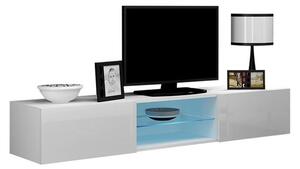 Televízny stolík so sklenenou poličkou ASHTON 180 - lesklý biely