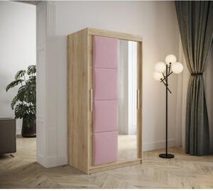Šatníková skriňa s posuvnými dverami 100 cm TALIA - dub sonoma / ružová