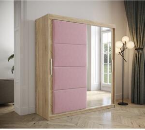 Šatníková skriňa s posuvnými dverami 180 cm TALIA - dub sonoma / ružová