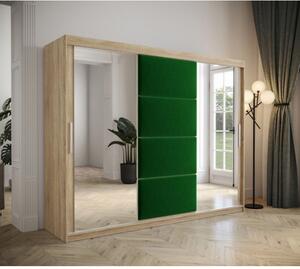 Šatníková skriňa s posuvnými dverami 250 cm TALIA - dub sonoma / zelená