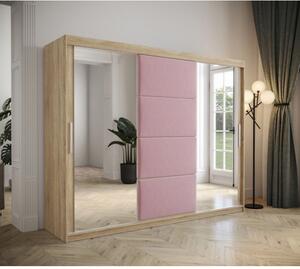 Šatníková skriňa s posuvnými dverami 250 cm TALIA - dub sonoma / ružová