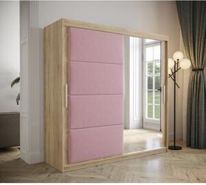 Šatníková skriňa s posuvnými dverami 200 cm TALIA - dub sonoma / ružová