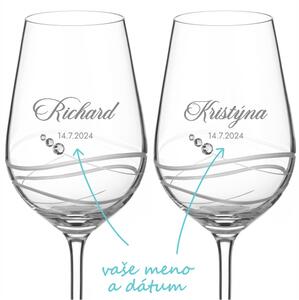 Svadobné poháre na víno Venezia s menom, 2 ks
