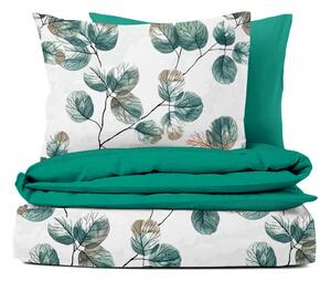 Ervi bavlnené obliečky DUO - akvarelové zelené listy/akvamarín