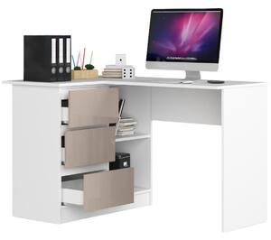 Ak furniture Rohový písací stôl B16 124 cm biely/cappuccino ľavý