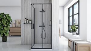 Rea City, sprchovací kút s posuvnými dverami 80x80cm, 5/4mm číre sklo, čierny matný profil + čierna sprchová vanička Savoy, KPL-K7448