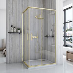 Rea City, sprchovací kút s posuvnými dverami 100(dvere) x 80(dvere) x 190 cm, zlatý matný profil + biela sprchová vanička Savoy, KPL-K74501