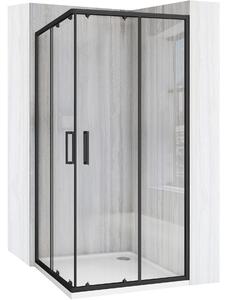Rea City, sprchovací kút s posuvnými dverami 80x80cm, 5/4mm číre sklo, čierny matný profil + biela sprchová vanička Savoy, KPL-K6448