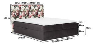 Čalúnená posteľ 120x200 DEA - kvety / čierna + topper ZDARMA