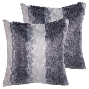 Sada 2 dekoratívnych kožušinových vankúšov sivá 45 x 45 cm so zipsom boho doplnky obývacia izba spálňa