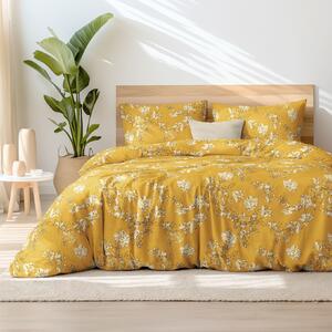 Goldea bavlnené posteľné obliečky - ľalie na horčicovom 140 x 200 a 70 x 90 cm