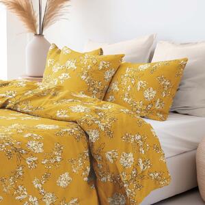 Goldea bavlnené posteľné obliečky - ľalie na horčicovom 140 x 200 a 70 x 90 cm