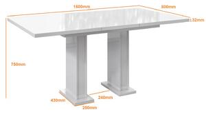 Rozkladací jedálenský stôl RAVEN - biely lesklý