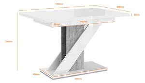 Rozkladací jedálenský stôl KUIARA - biela lesklá / kameň