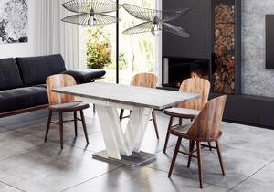Rozkladací jedálenský stôl MAEL - kameň / biely lesklý