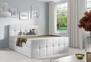 Manželská posteľ CHLOE - 160x200, biela eko koža + topper ZDARMA