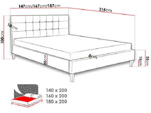 Čalúnená posteľ bez matraca 160x200 cm NEWARK - svetlosivá