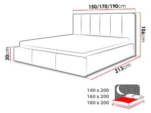Čalúnená manželská posteľ 180x200 LUBBOCK 2 - svetlosivá