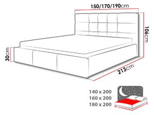 Čalúnená manželská posteľ 180x200 GLENDALE 1 - tmavosivá