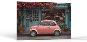 Autá Rozkošný ružový automobil pred kaviarňou | Obrazy Vintessia Rozmery obdĺžnik: 20x30