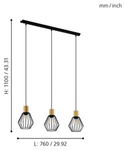 Eglo 44094 - Luster na lanku PALMORLA 3xE27/60W/230V