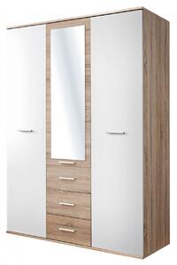 Skriňa so zrkadlom do detskej izby EMAN - šírka 135 cm, dub sonoma / biela