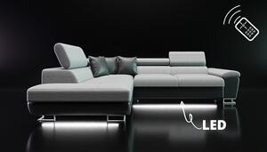 Rozkladacia sedačka s úložným priestorom a LED podsvietením SAN DIEGO - čierna ekokoža / šedá, pravý roh