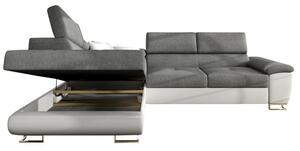 Rozkladacia sedačka s úložným priestorom a LED podsvietením SAN DIEGO - čierna ekokoža / šedá, ľavý roh
