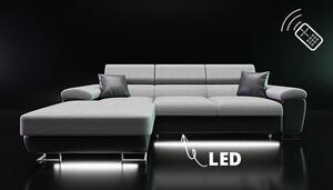 Rozkladacia sedačka s úložným priestorom a LED podsvietením SAN DIEGO MINI - biela ekokoža / šedá, ľavý roh