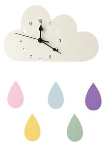 Dream Creations Detské hodiny na stenu biely mrak s kvapkami dažďa