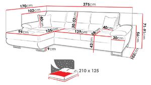 Rohová rozkladacia sedačka SAN DIEGO MINI - biela ekokoža / šedá / červená, ľavý roh