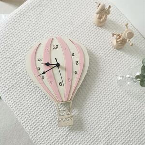 Dream Creations Detské nástenné hodiny ružový teplovzdušný balón