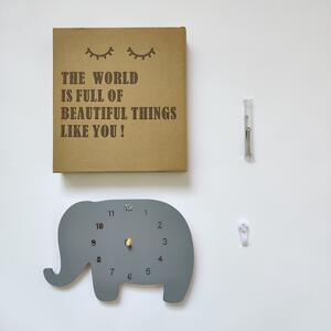 Dream Creations Detské hodiny na stenu do izbičky sivý slon