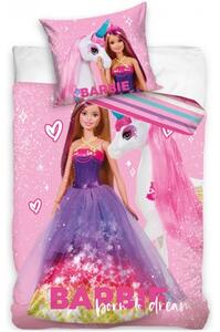 Bavlnené posteľné obliečky Barbie a jednorožec - 100% bavlna - 70 x 90 cm + 140 x 200 cm