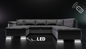 Rohová sedacia súprava do U s LED podsvietením NELLI 1 - šedá ekokoža / čierna, ľavý roh