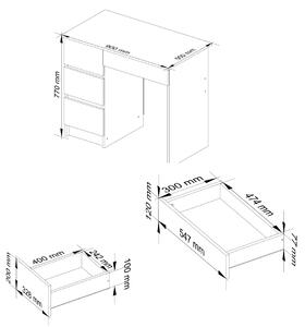 Ak furniture Písací stôl A-7 90 cm biely/wenge ľavý
