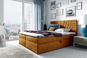 Čalúnená posteľ s prešívaným čelom SUSANA 160x200, žltá + topper ZDARMA