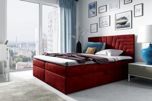 Čalúnená posteľ s prešívaným čelom SUSANA 140x200, červená + topper ZDARMA