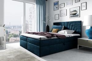 Čalúnená posteľ s prešívaným čelom SUSANA 160x200, modrá + topper ZDARMA