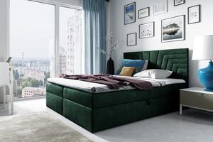 Čalúnená posteľ s prešívaným čelom SUSANA 140x200, zelená + topper ZDARMA