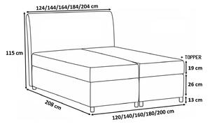 Boxspringová posteľ BESSIE - 120x200, šedá + topper ZDARMA