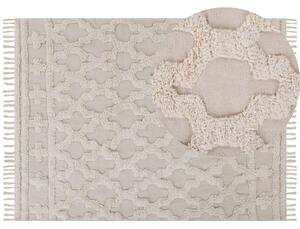 Koberec béžový bavlna 160 x 230 cm marocký vzor štvorlístkový so strapcami tradičný moderný štýl obývačka spálňa