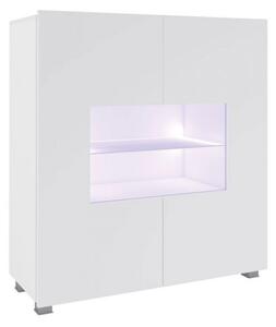 Presklená komoda s LED bielym osvetlením CHEMUNG - biela / lesklá biela