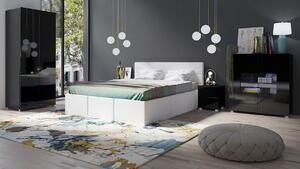 Spálňová zostava s posteľou 160x200 cm CHEMUNG - čierna / lesklá čierna / biela ekokoža