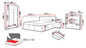 Spálňová zostava s posteľou 160x200 cm CHEMUNG - biela / lesklá biela / čierna ekokoža