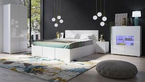Spálňová zostava s posteľou 160x200 cm CHEMUNG - biela / lesklá biela / biela ekokoža